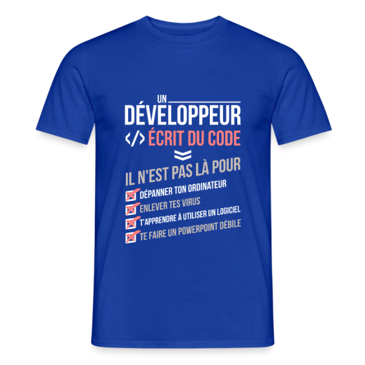 T-shirt homme - Un développeur écrit du code - bleu foncé - front