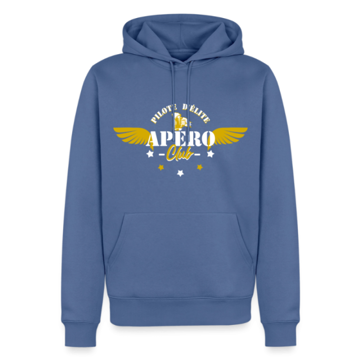 Sweat-shirt à capuche premium homme - Apéro club - bleu pigeon - front