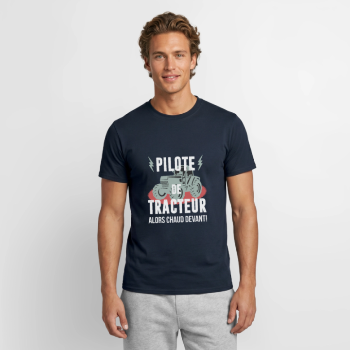 T-shirt homme - Pilote de tracteur - marine - front