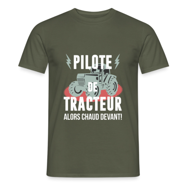 T-shirt homme - Pilote de tracteur - vert militaire - front