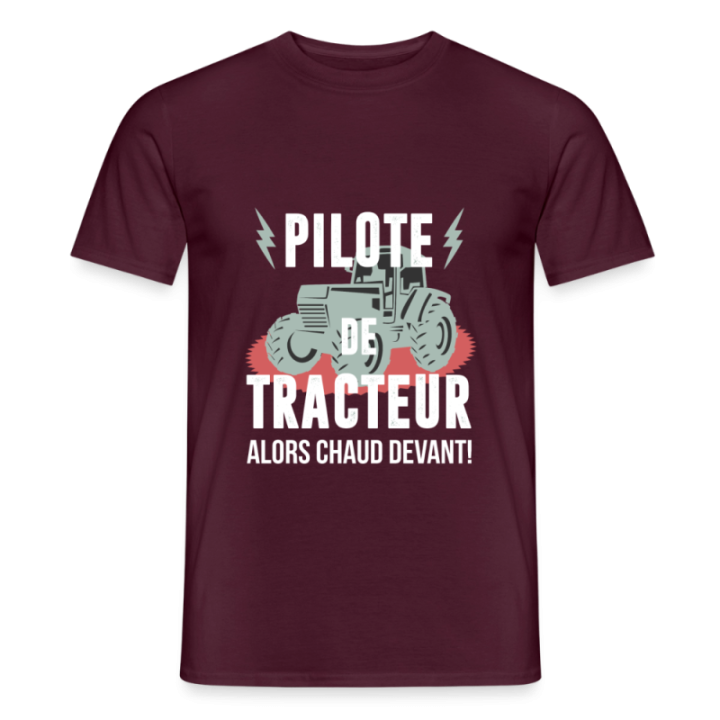 T-shirt homme - Pilote de tracteur - rouge brique - front