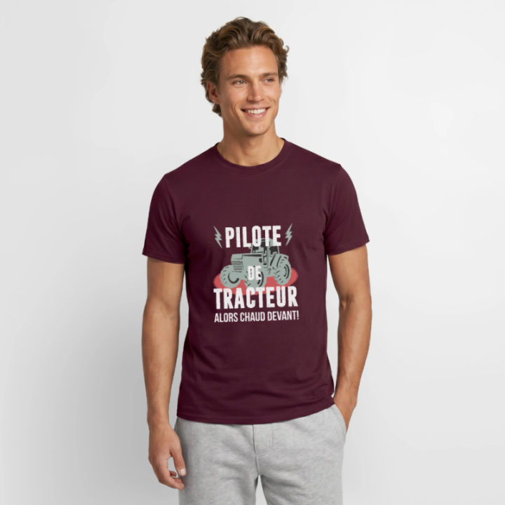 T-shirt homme - Pilote de tracteur - rouge brique - front