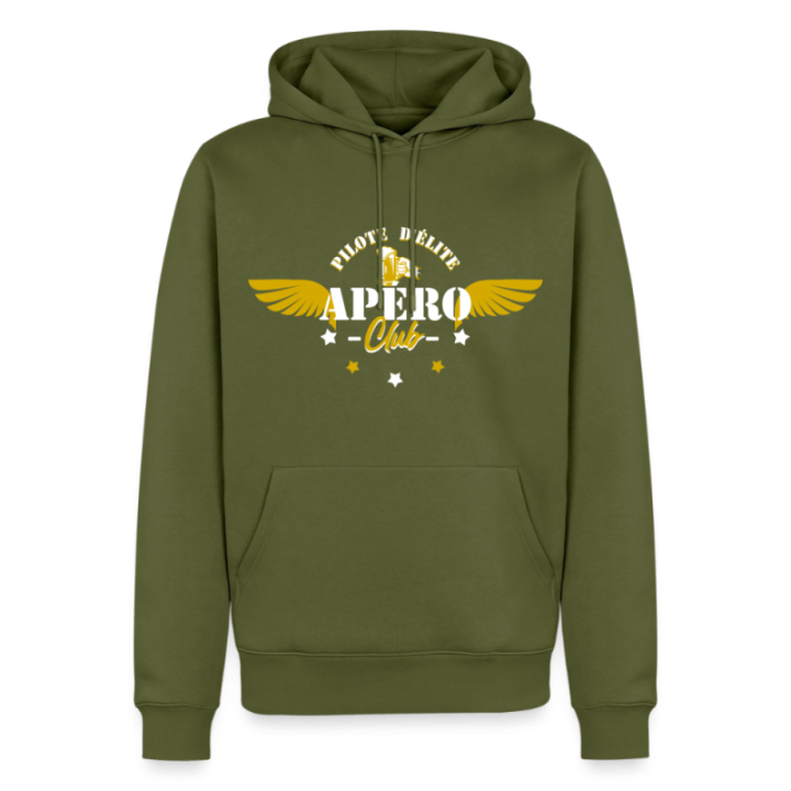 Sweat-shirt à capuche premium homme - Apéro club - kaki - front