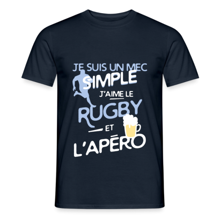 T-shirt homme - Un mec simple: Rugby et apéro - marine - front