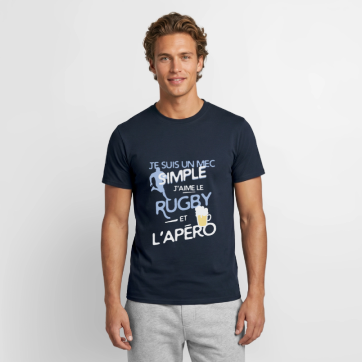 T-shirt homme - Un mec simple: Rugby et apéro - marine - front