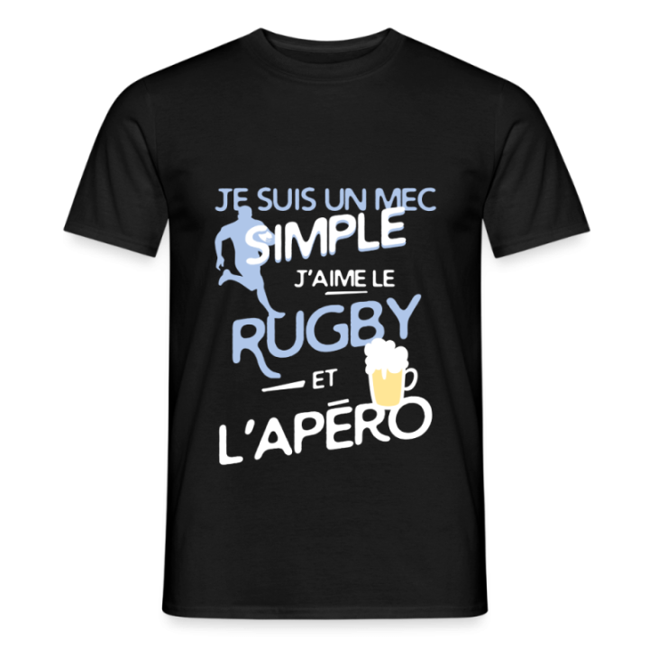 T-shirt homme - Un mec simple: Rugby et apéro - noir - front