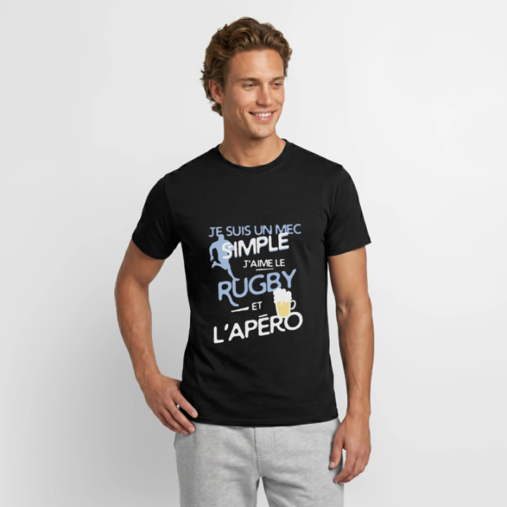 T-shirt homme - Un mec simple: Rugby et apéro - noir - front