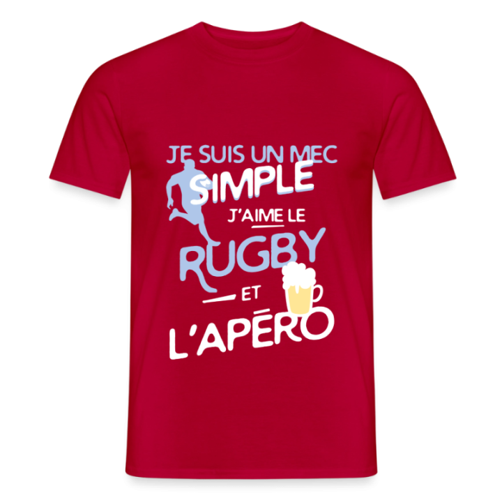 T-shirt homme - Un mec simple: Rugby et apéro - rouge - front