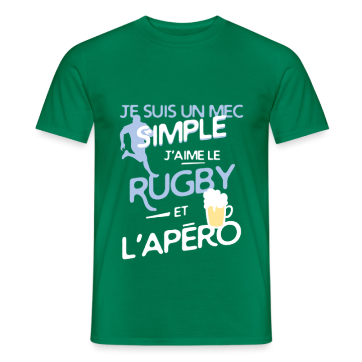 T-shirt homme - Un mec simple: Rugby et apéro - vert - front