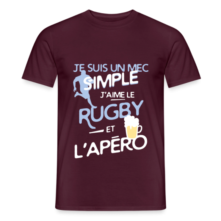 T-shirt homme - Un mec simple: Rugby et apéro - rouge brique - front