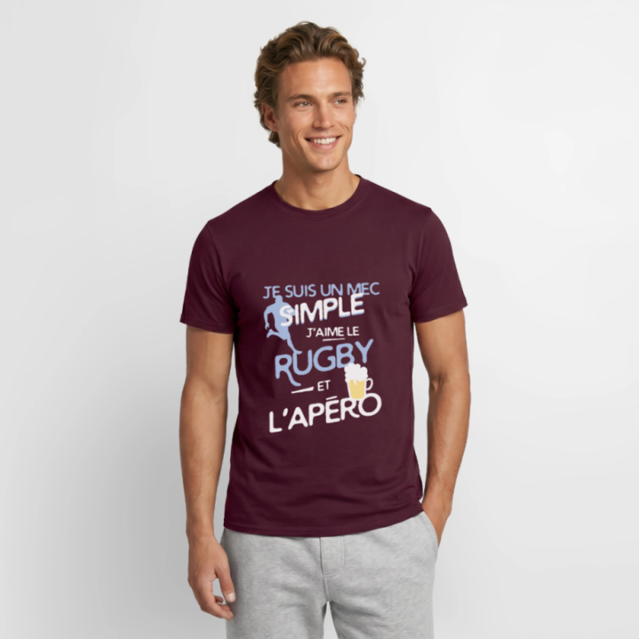 T-shirt homme - Un mec simple: Rugby et apéro - rouge brique - front