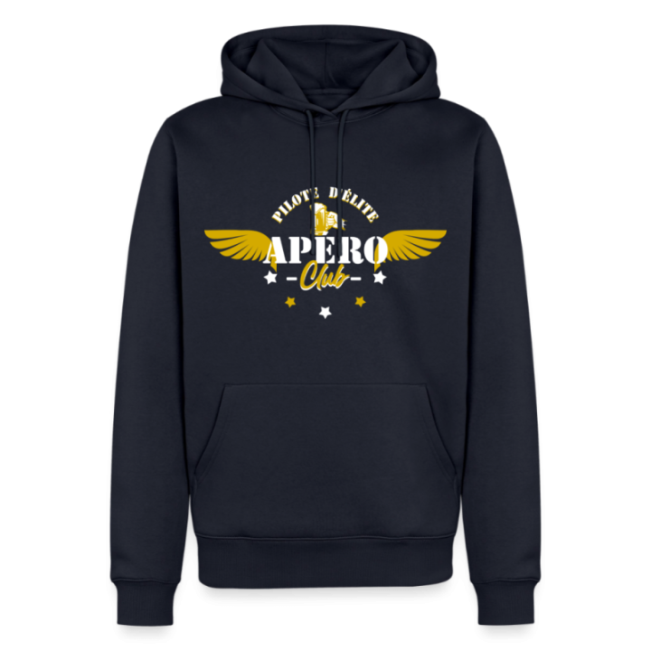 Sweat-shirt à capuche premium homme - Apéro club - bleu marine - front