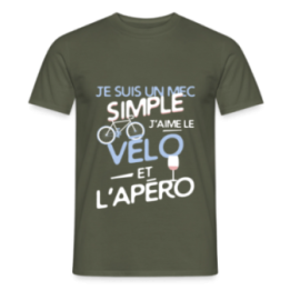 T-shirt homme - Un mec simple: Vélo et apéro - vert militaire - front
