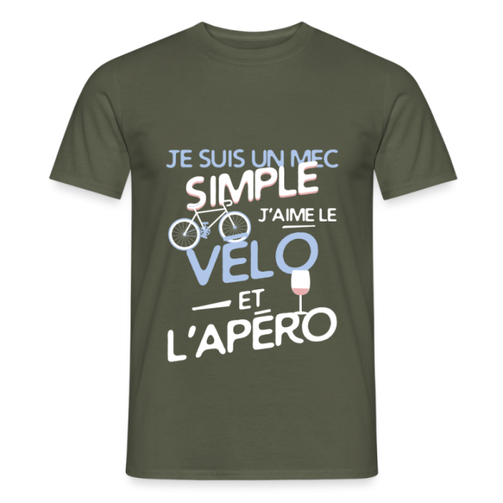 T-shirt homme - Un mec simple: Vélo et apéro - vert militaire - front