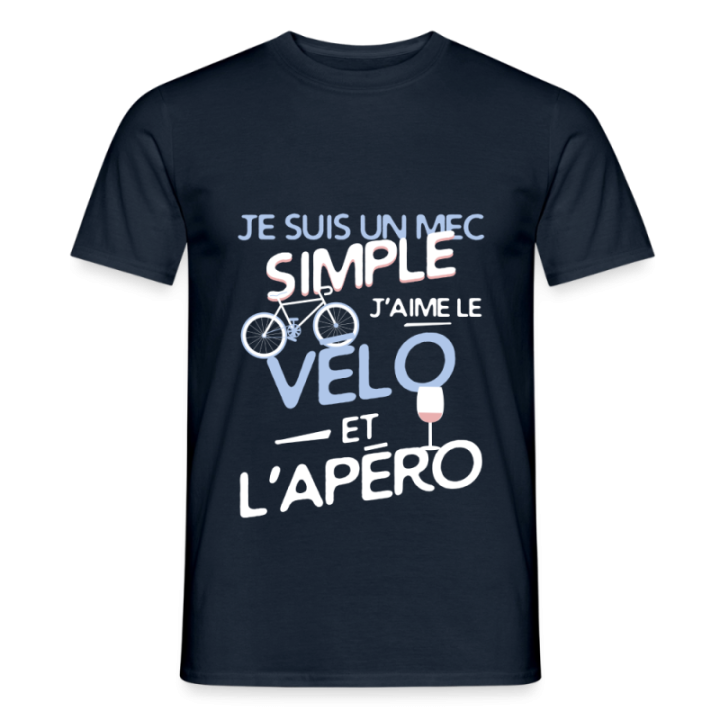 T-shirt homme - Un mec simple: Vélo et apéro - marine - front
