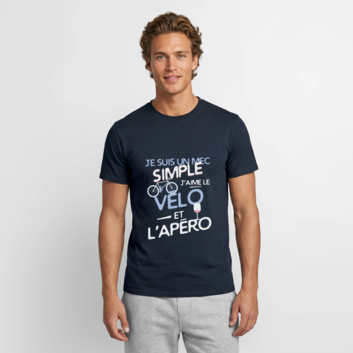 T-shirt homme - Un mec simple: Vélo et apéro - marine - front