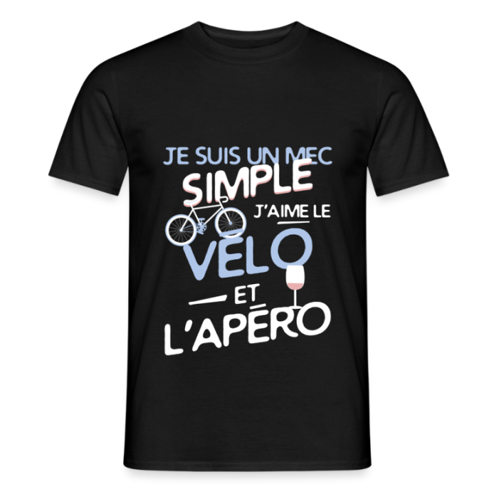 T-shirt homme - Un mec simple: Vélo et apéro - noir - front