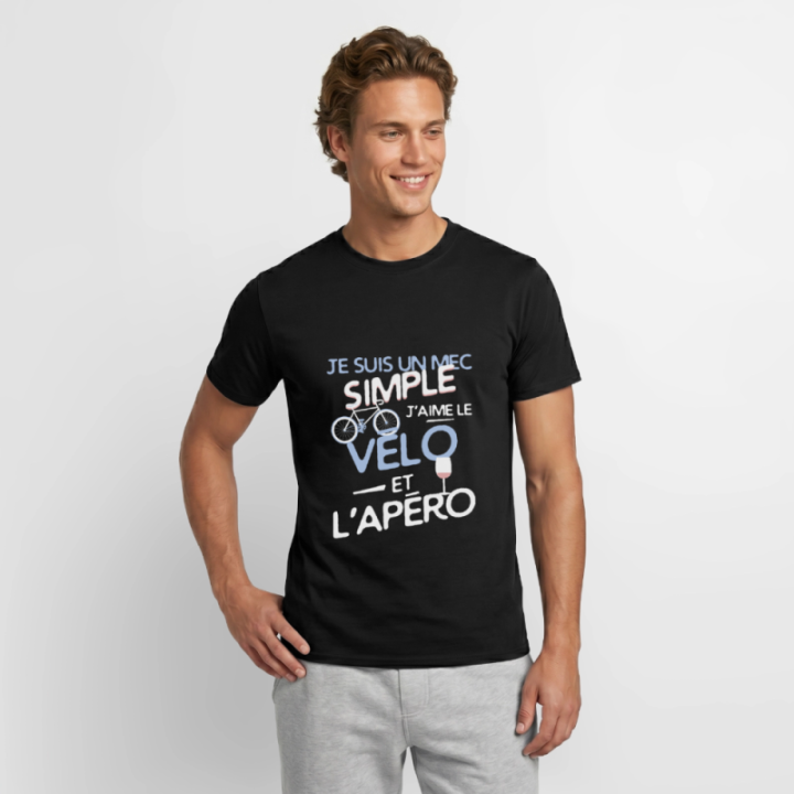 T-shirt homme - Un mec simple: Vélo et apéro - noir - front