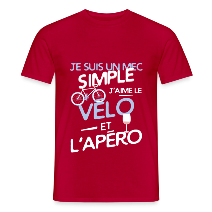 T-shirt homme - Un mec simple: Vélo et apéro - rouge - front