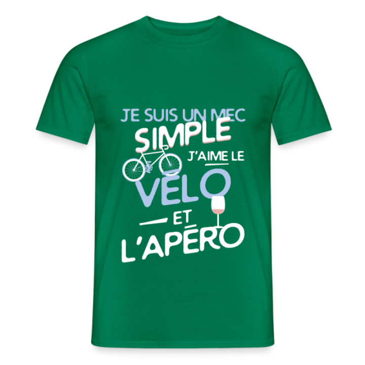 T-shirt homme - Un mec simple: Vélo et apéro - vert - front