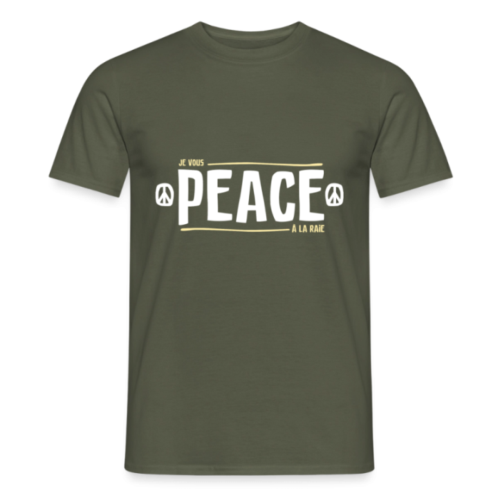 T-shirt homme - Peace à la raie - vert militaire - front