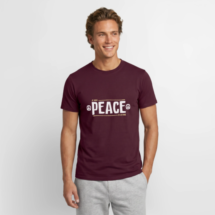 T-shirt homme - Peace à la raie - rouge brique - front