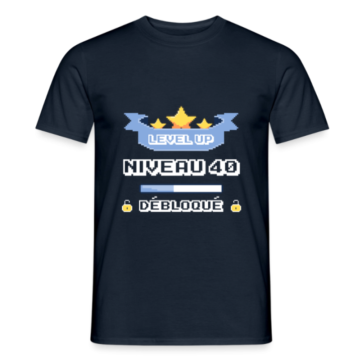 T-shirt homme - Level-up: Niveau 40 ans débloqué - marine - front
