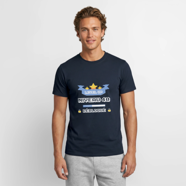 T-shirt homme - Level-up: Niveau 40 ans débloqué - marine - front