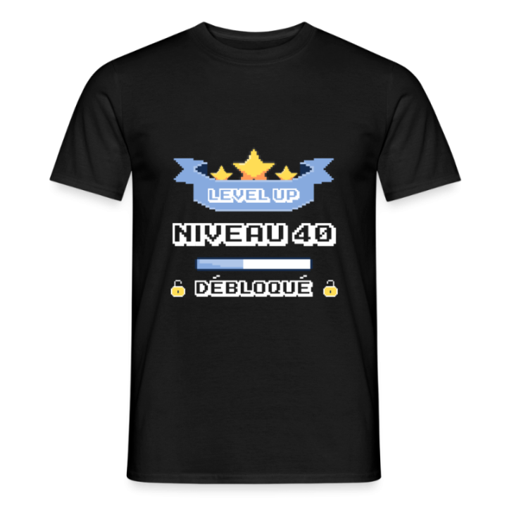 T-shirt homme - Level-up: Niveau 40 ans débloqué - noir - front