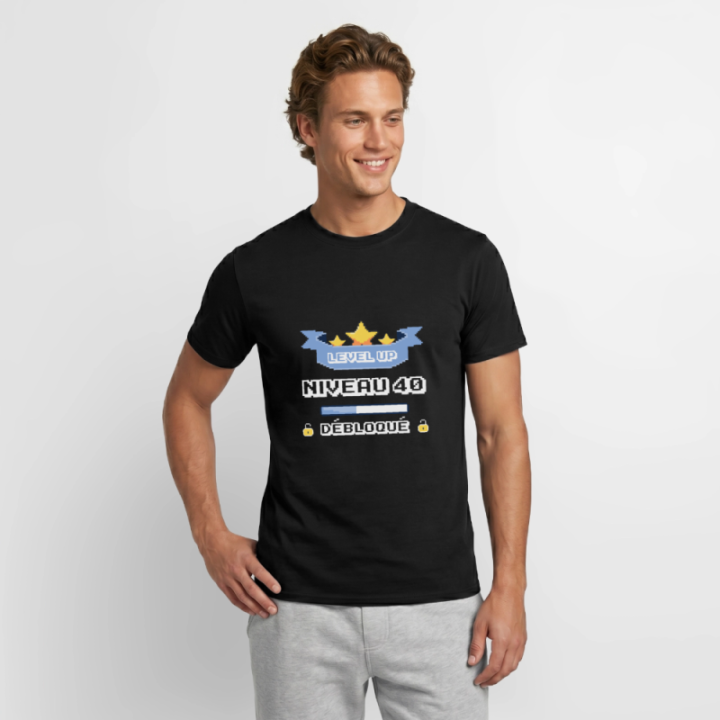 T-shirt homme - Level-up: Niveau 40 ans débloqué - noir - front
