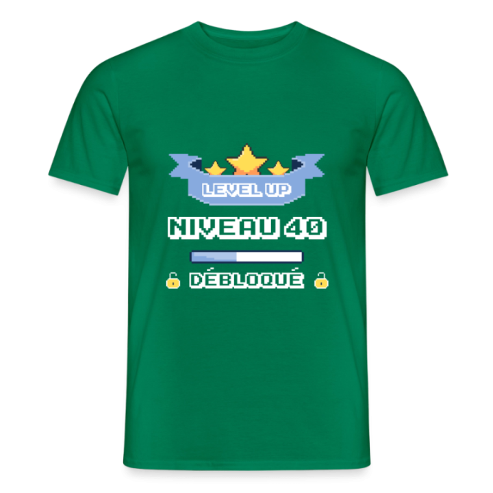 T-shirt homme - Level-up: Niveau 40 ans débloqué - vert - front