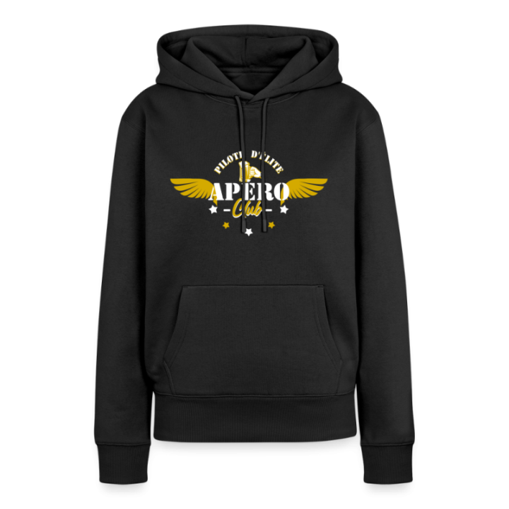 Sweat-shirt à capuche premium femme - Apéro club - noir - front