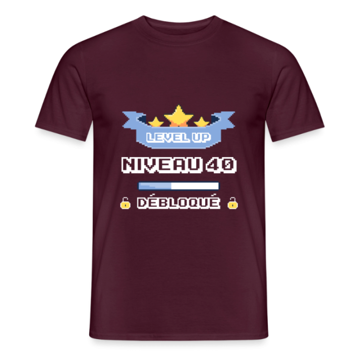 T-shirt homme - Level-up: Niveau 40 ans débloqué - rouge brique - front