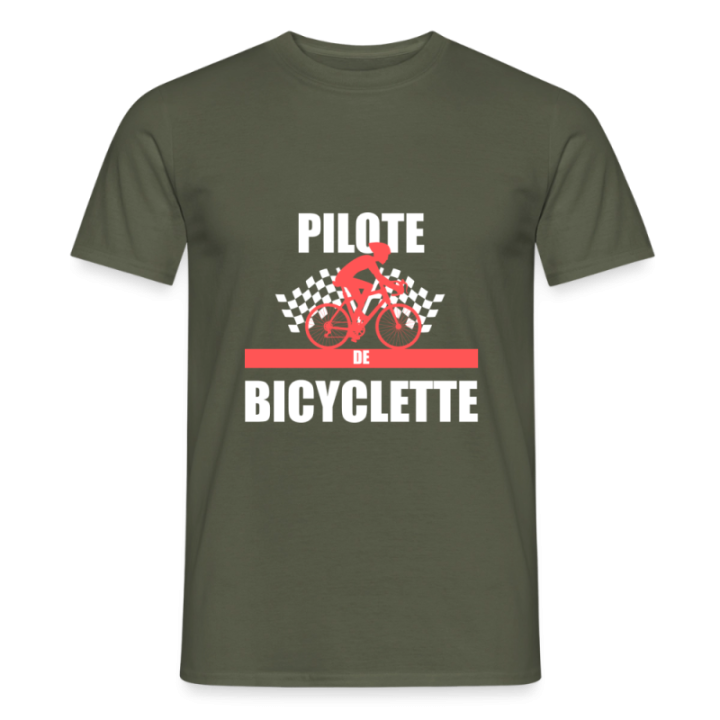 T-shirt homme - Pilote de bicyclette - vert militaire - front