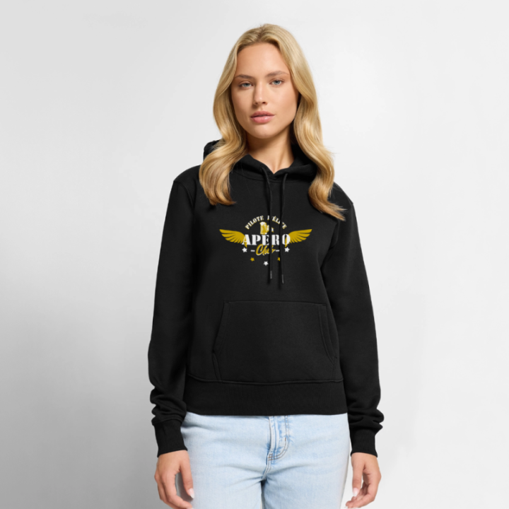 Sweat-shirt à capuche premium femme - Apéro club - noir - front
