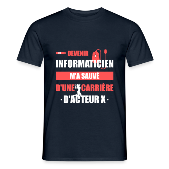 T-shirt homme - Devenir informaticien m'a sauvé - marine - front