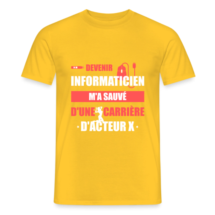 T-shirt homme - Devenir informaticien m'a sauvé - jaune - front