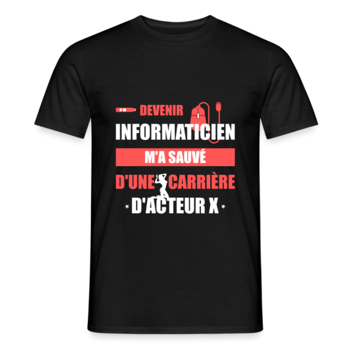T-shirt homme - Devenir informaticien m'a sauvé - noir - front