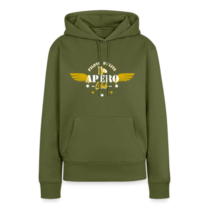 Sweat-shirt à capuche premium femme - Apéro club - kaki - front