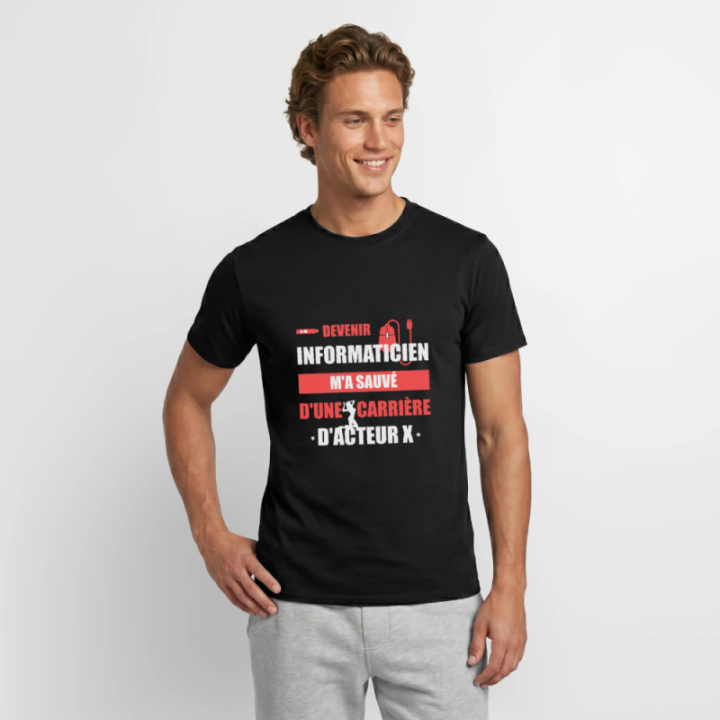 T-shirt homme - Devenir informaticien m'a sauvé - noir - front