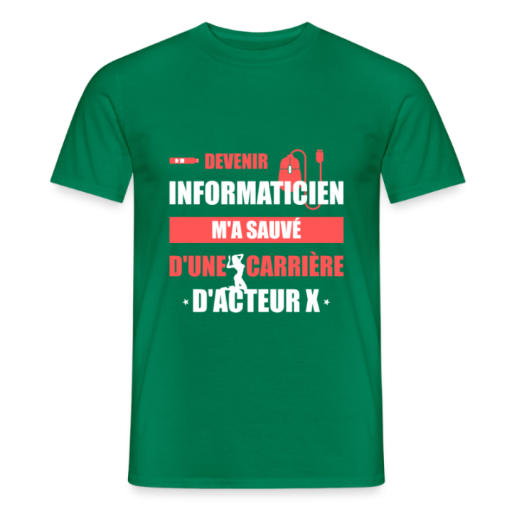 T-shirt homme - Devenir informaticien m'a sauvé - vert - front