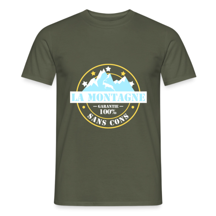 T-shirt homme - La montagne: Garantie sans cons - vert militaire - front