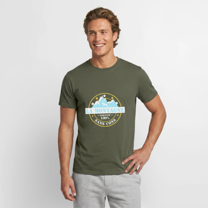 T-shirt homme - La montagne: Garantie sans cons - vert militaire - front