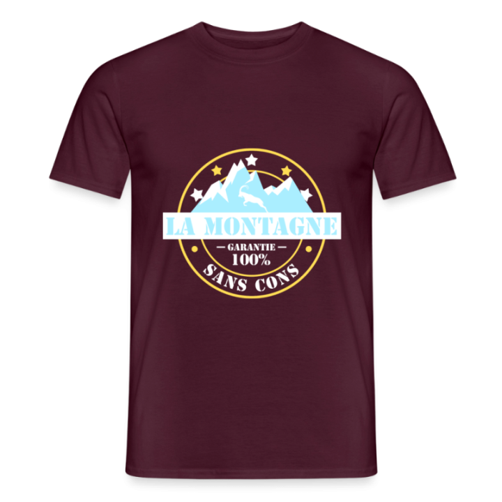 T-shirt homme - La montagne: Garantie sans cons - rouge brique - front