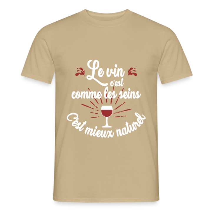 T-shirt homme - Le vin c'est mieux naturel - beige sable - front