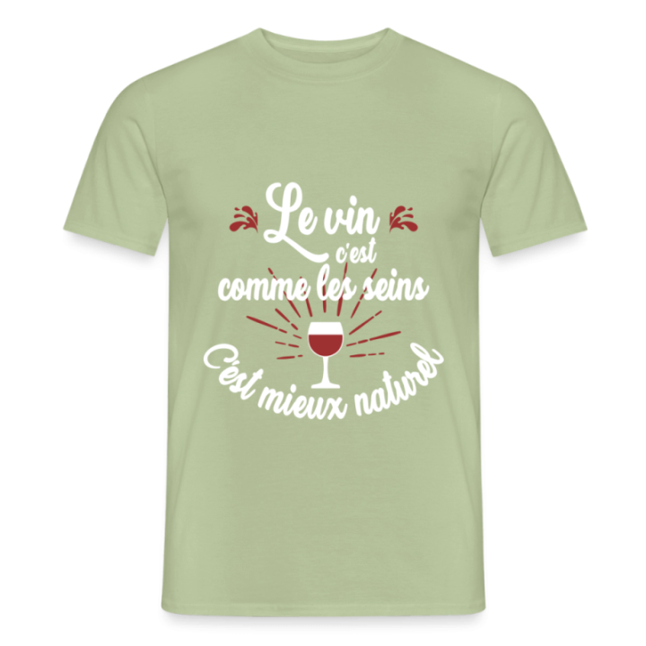 T-shirt homme - Le vin c'est mieux naturel - vert sauge - front