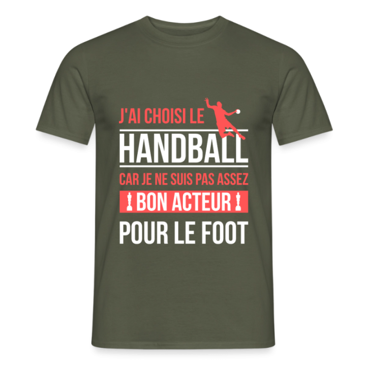 T-shirt homme - J'ai choisi le handball - vert militaire - front
