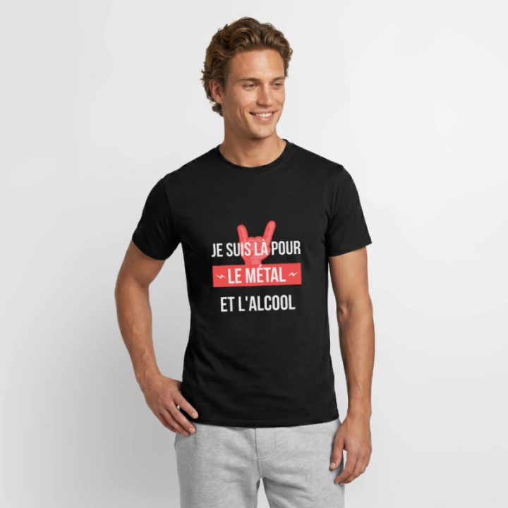 T-shirt homme - Je suis là pour le métal et l'alcool - noir - front