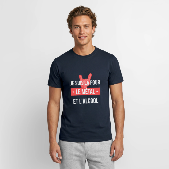 T-shirt homme - Je suis là pour le métal et l'alcool - marine - front