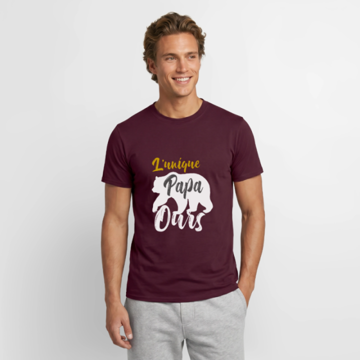 T-shirt homme - L'unique papa ours - rouge brique - front